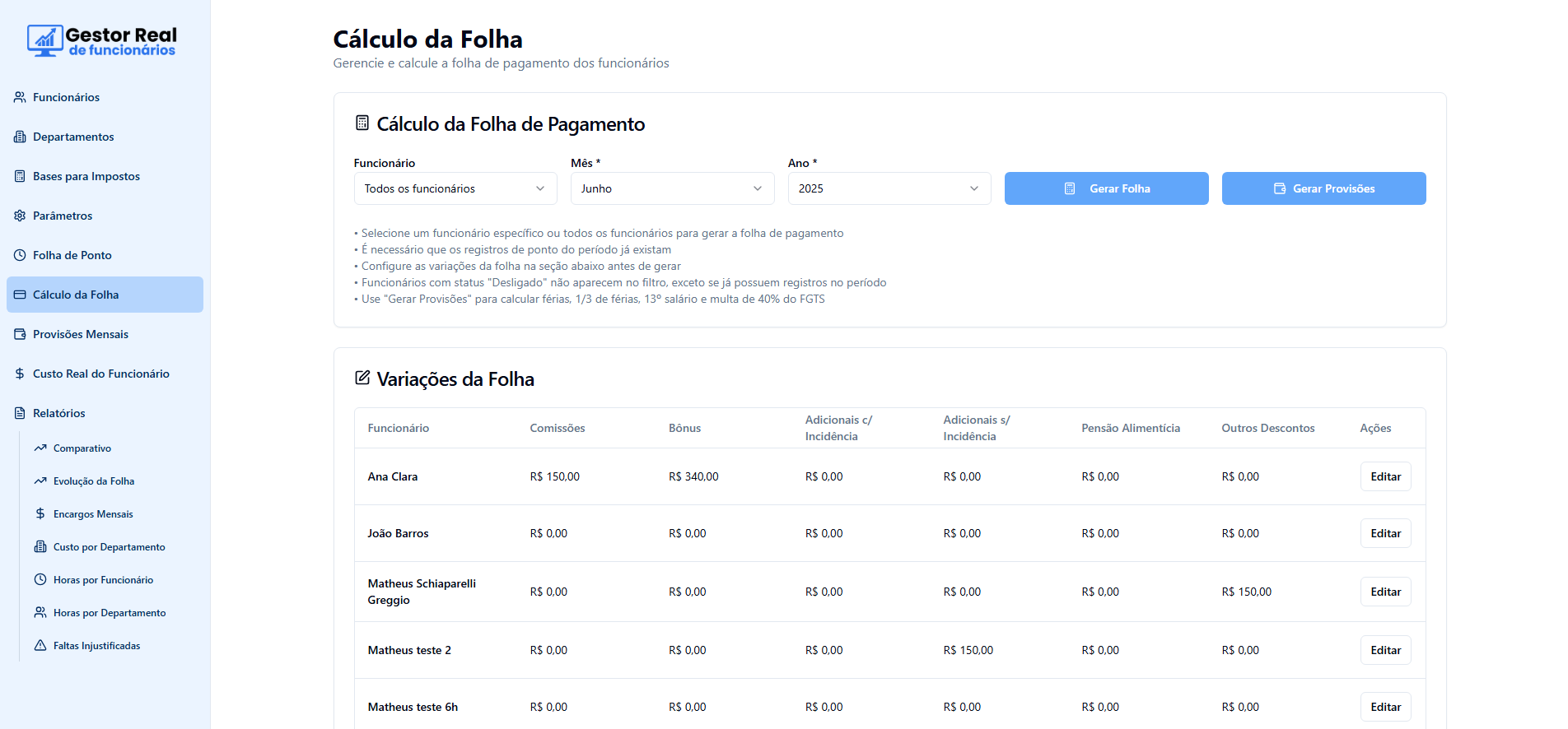 Fechamento de Folha
